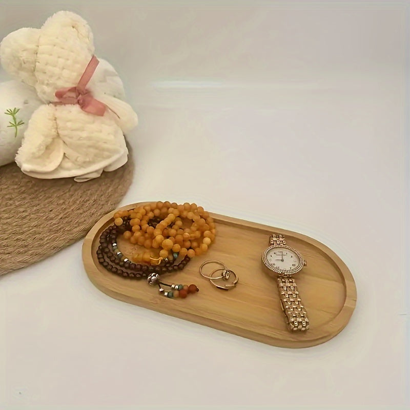 Multi-Functional Bamboo Jewelry and Bathroom Organizer Tray for Countertop Storage