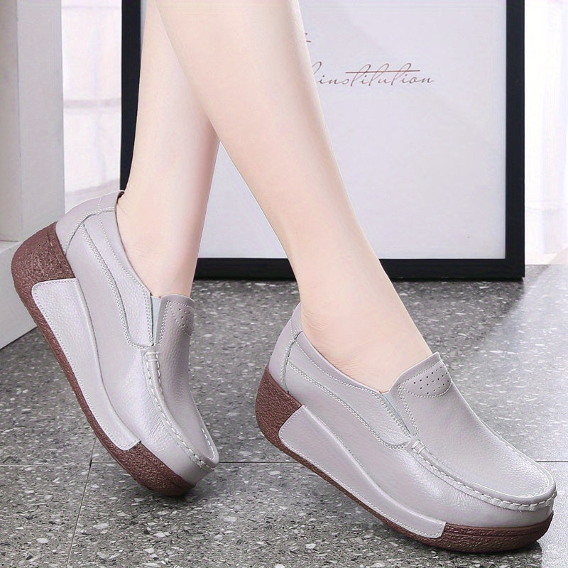 Women's Slip-On Platform Sneakers with Thick Sole and Round Toe for All Seasons
