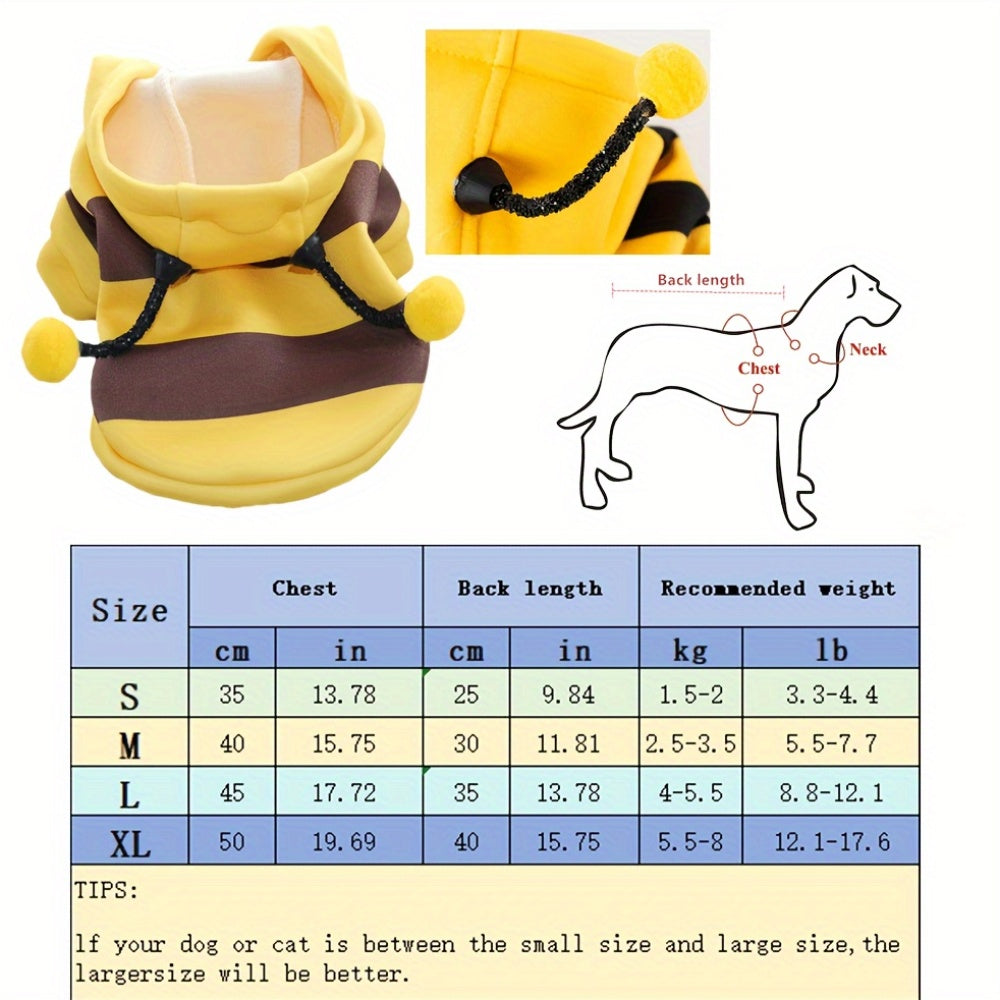 Pet Costume Hoodie for Small to Medium Cats and Dogs Under 8kg Woven Polyester Bee Design