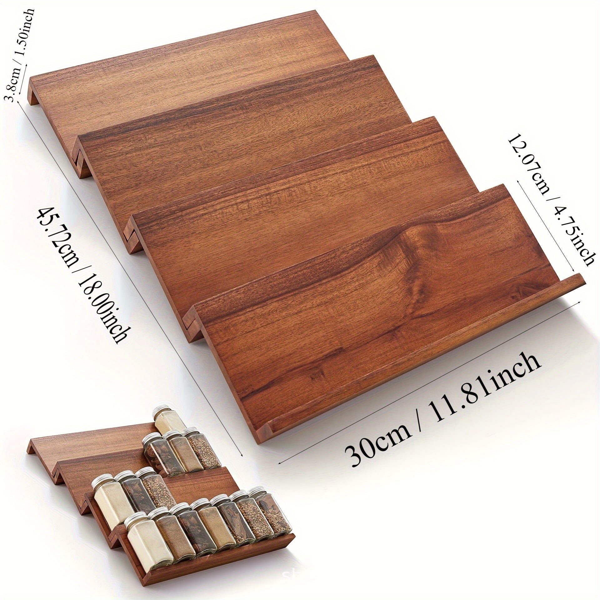 Bamboo Spice Rack Wall-Mounted 4-Tier Kitchen Organizer for Herbs and Seasonings