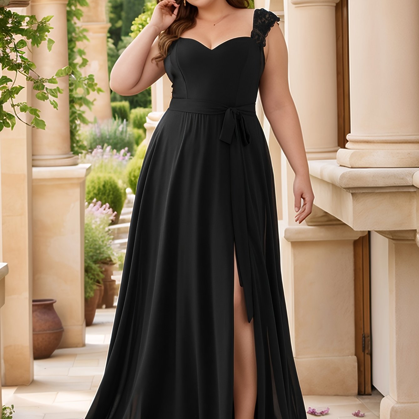 Plus Size Navy Blue Maxi Dress V-Neck Sleeveless A-Line Formal