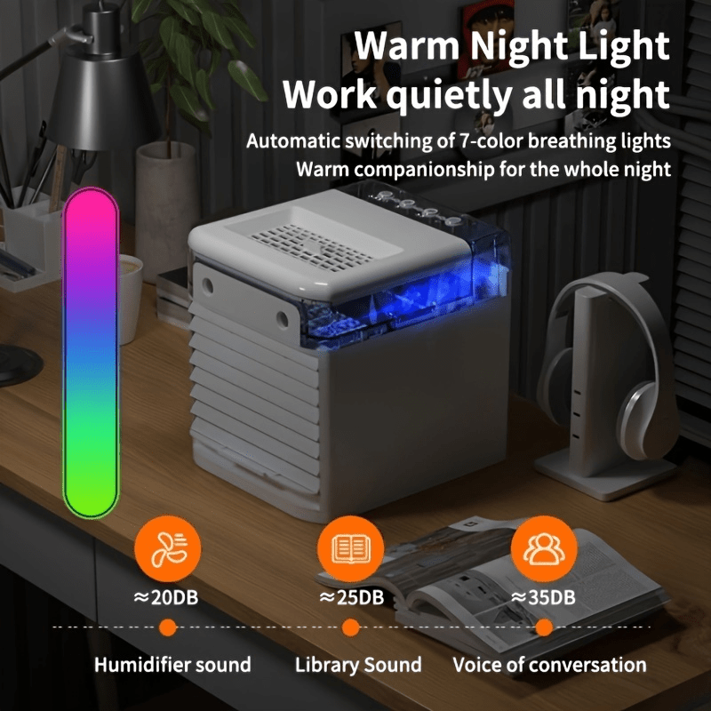 Portable Personal Air Conditioner with Mini Fan Water Tank 7 Colors for Small Rooms Office Kitchen