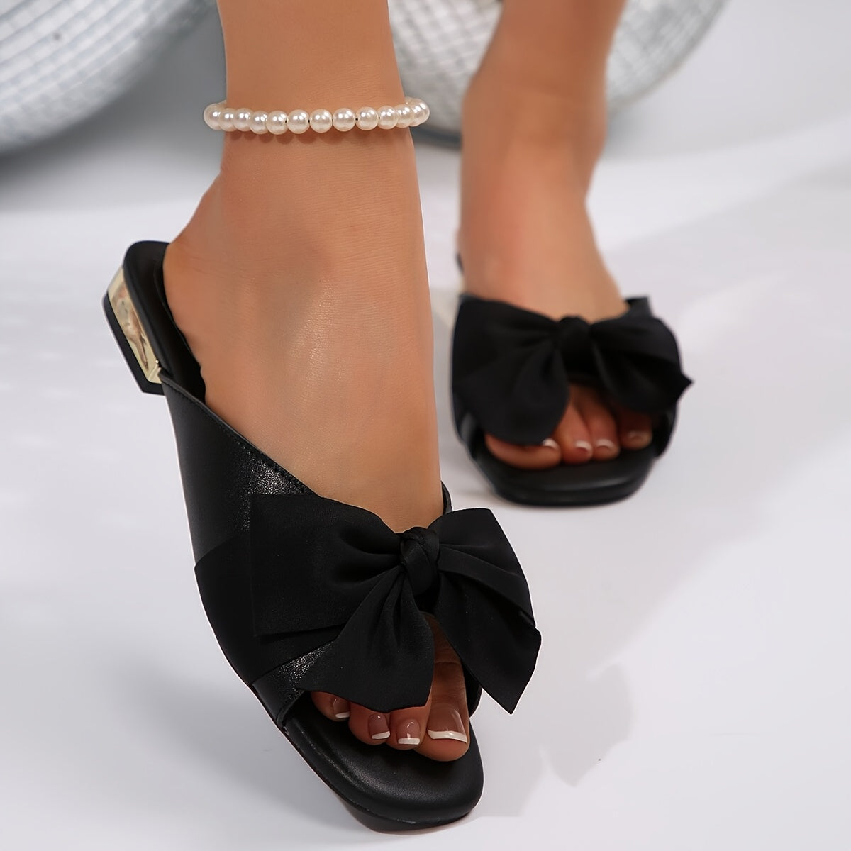 Women's Butterfly Embellished Slide Sandals Black Open-Toe Summer Casual Formal