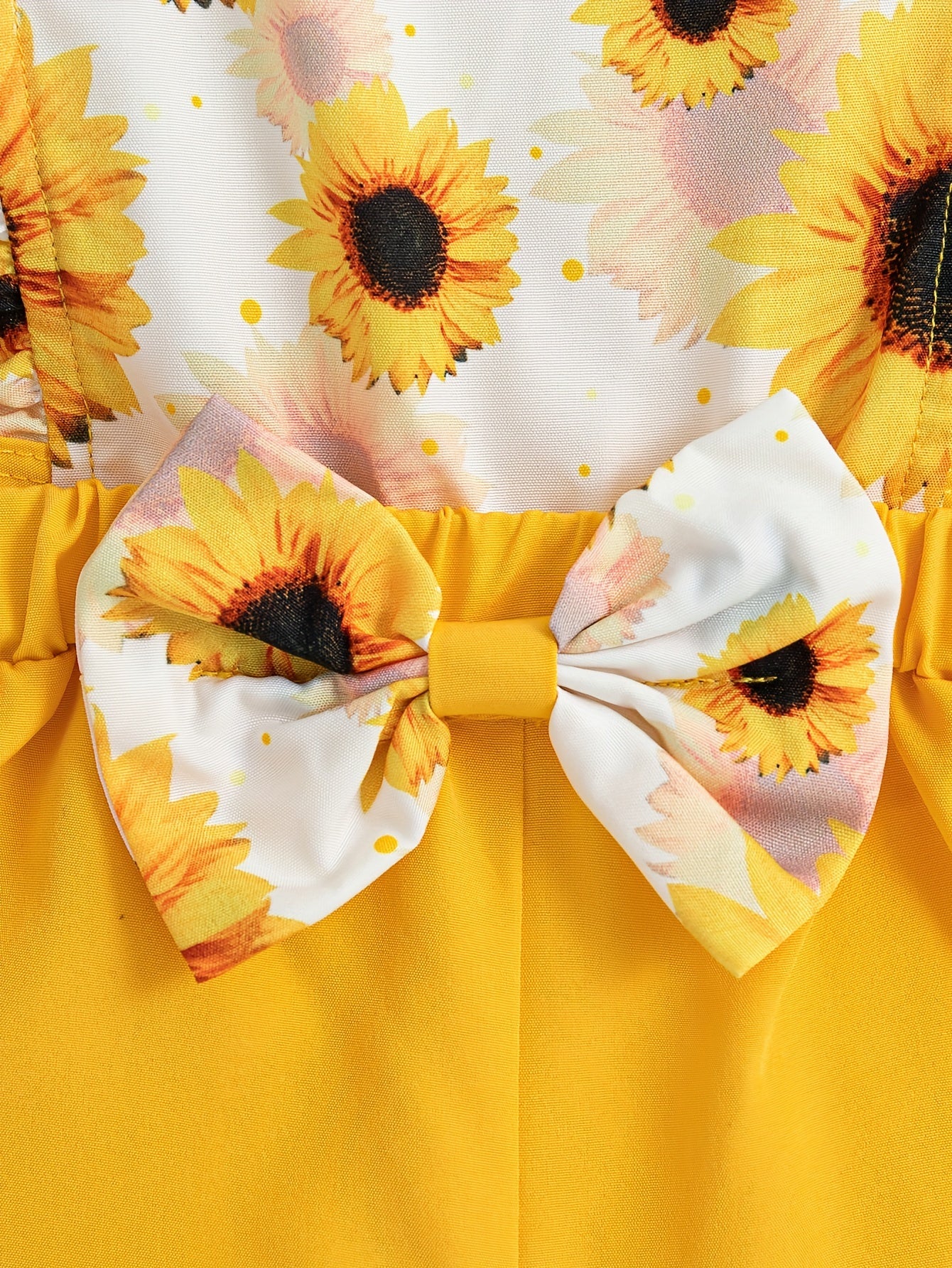 Baby Girl Jumpsuit with Sunflower and Butterfly Print, Bow Detail, Summer Toddler Clothing