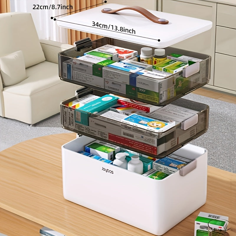 Caja de almacenamiento de primeros auxilios, resistente al agua, de plástico, con múltiples compartimentos y ventana transparente