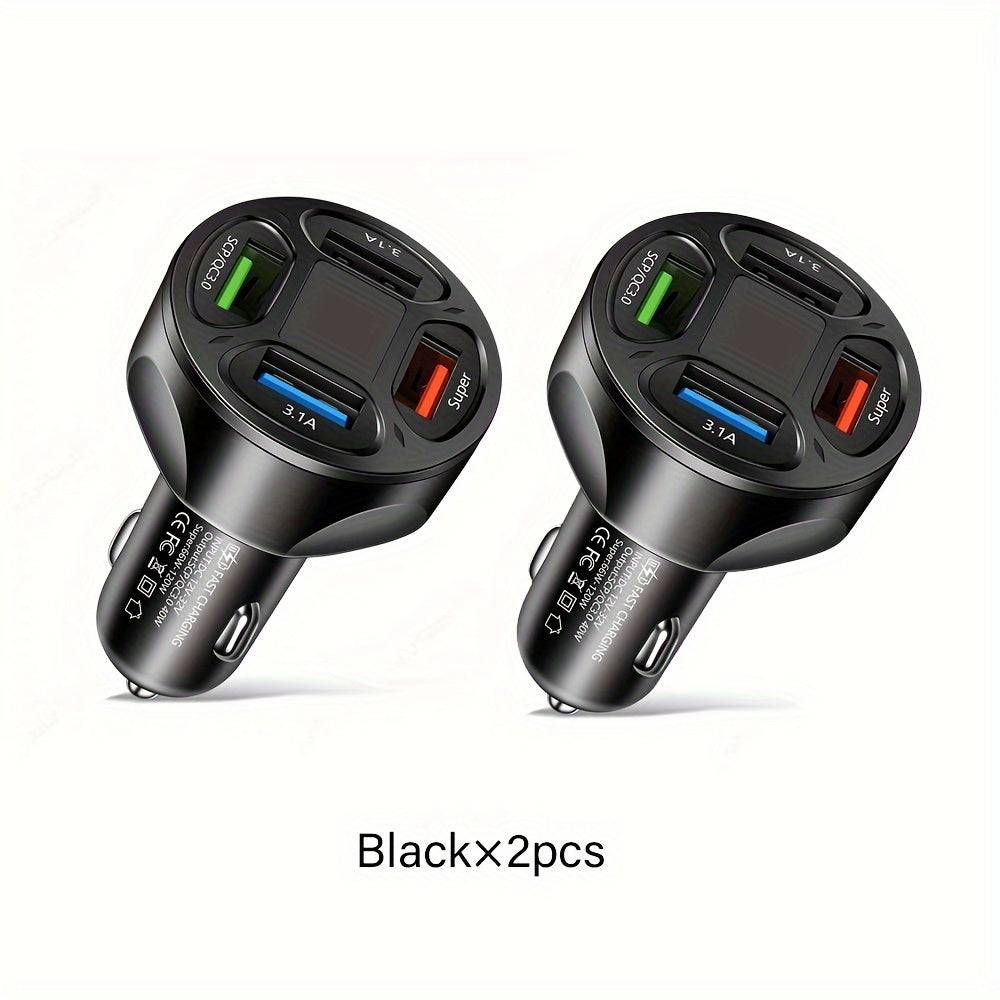 Car Charger Fast Charging 4 USB Digital Display 120W Phone Adapter