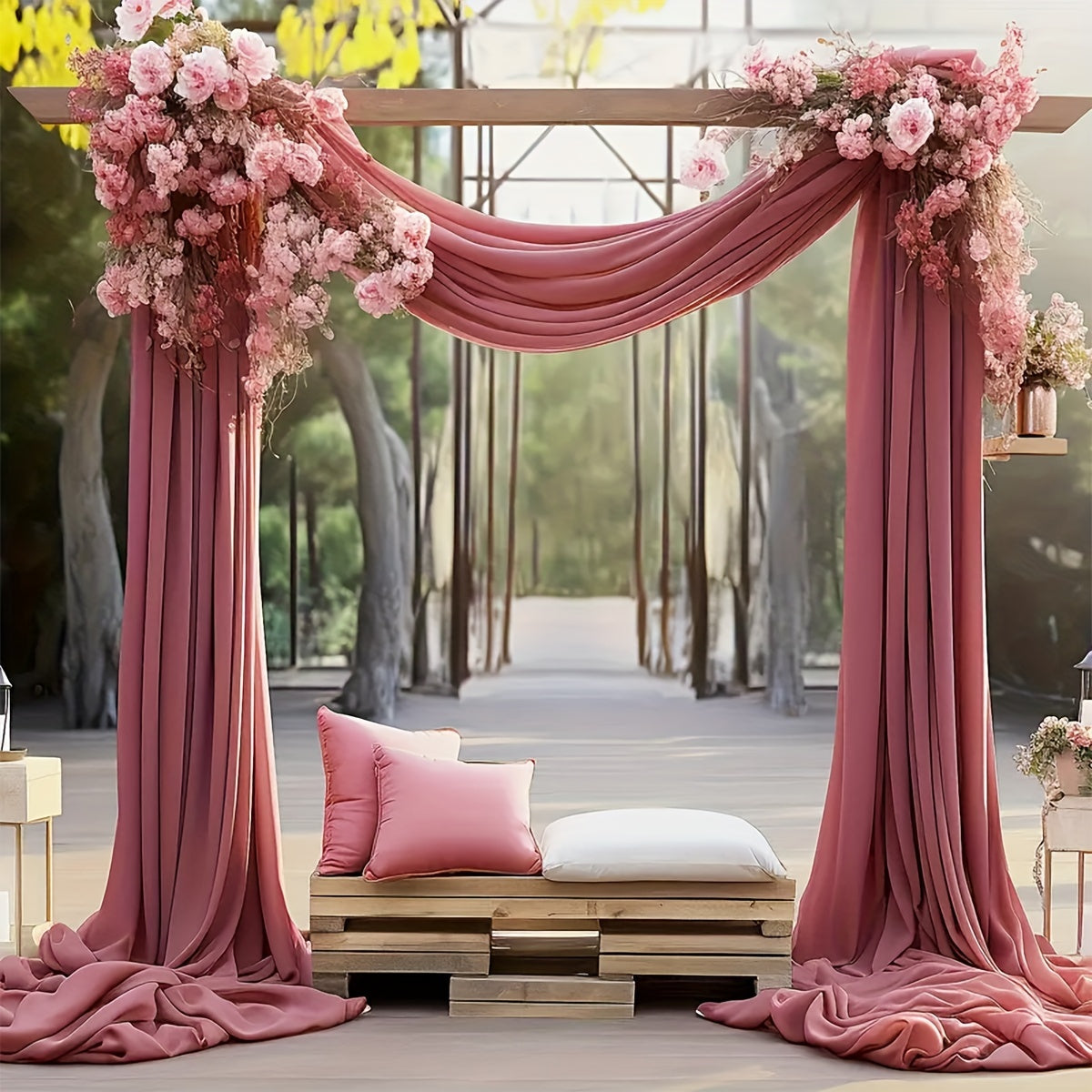 Polyester Sheer Fabric Draping Panel for Wedding Arch Backdrop Curtain Voile for Ceremony and Party Decor