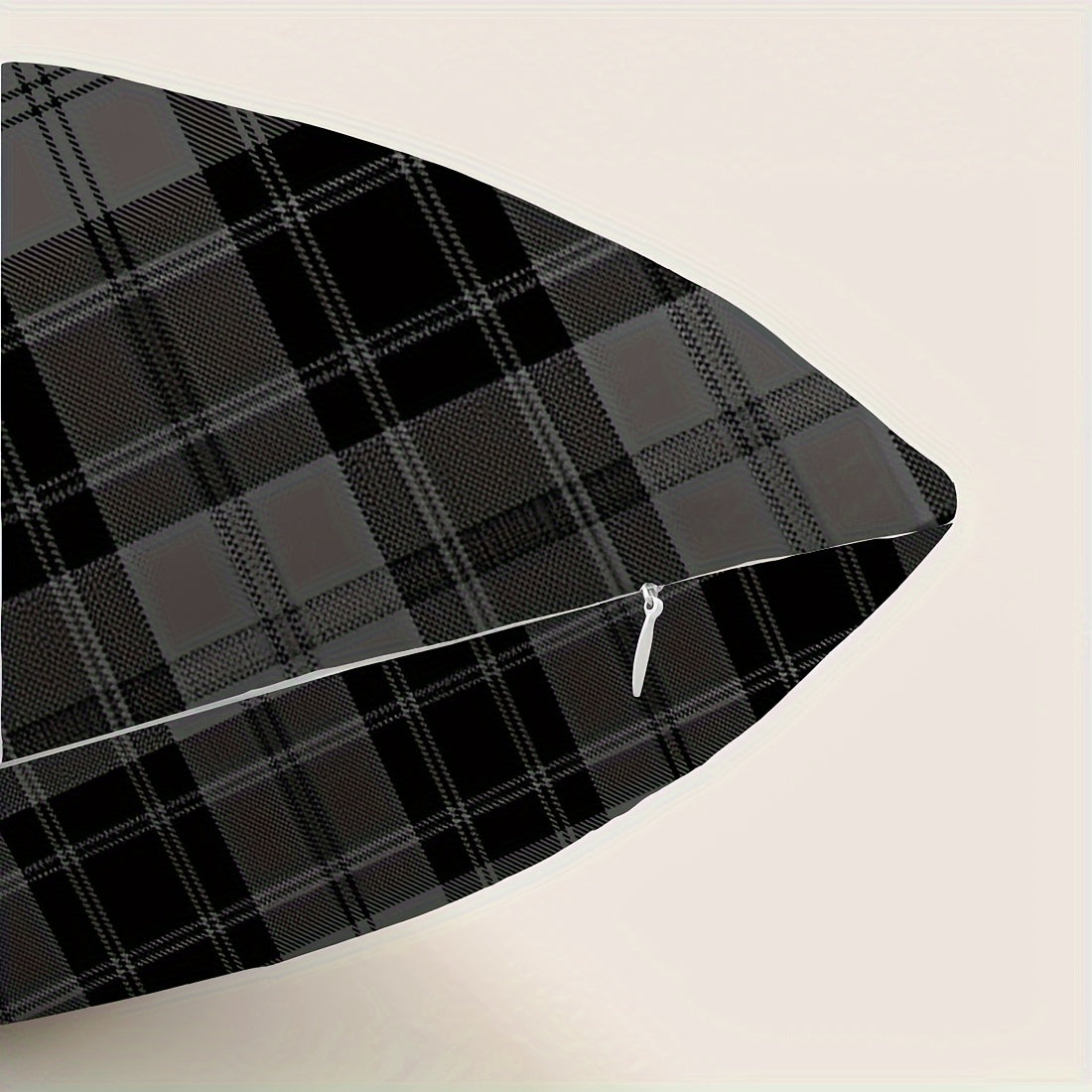 Grey and Black Plaid Velvet Throw Pillow Cover 45.72cm Zipper Machine Washable