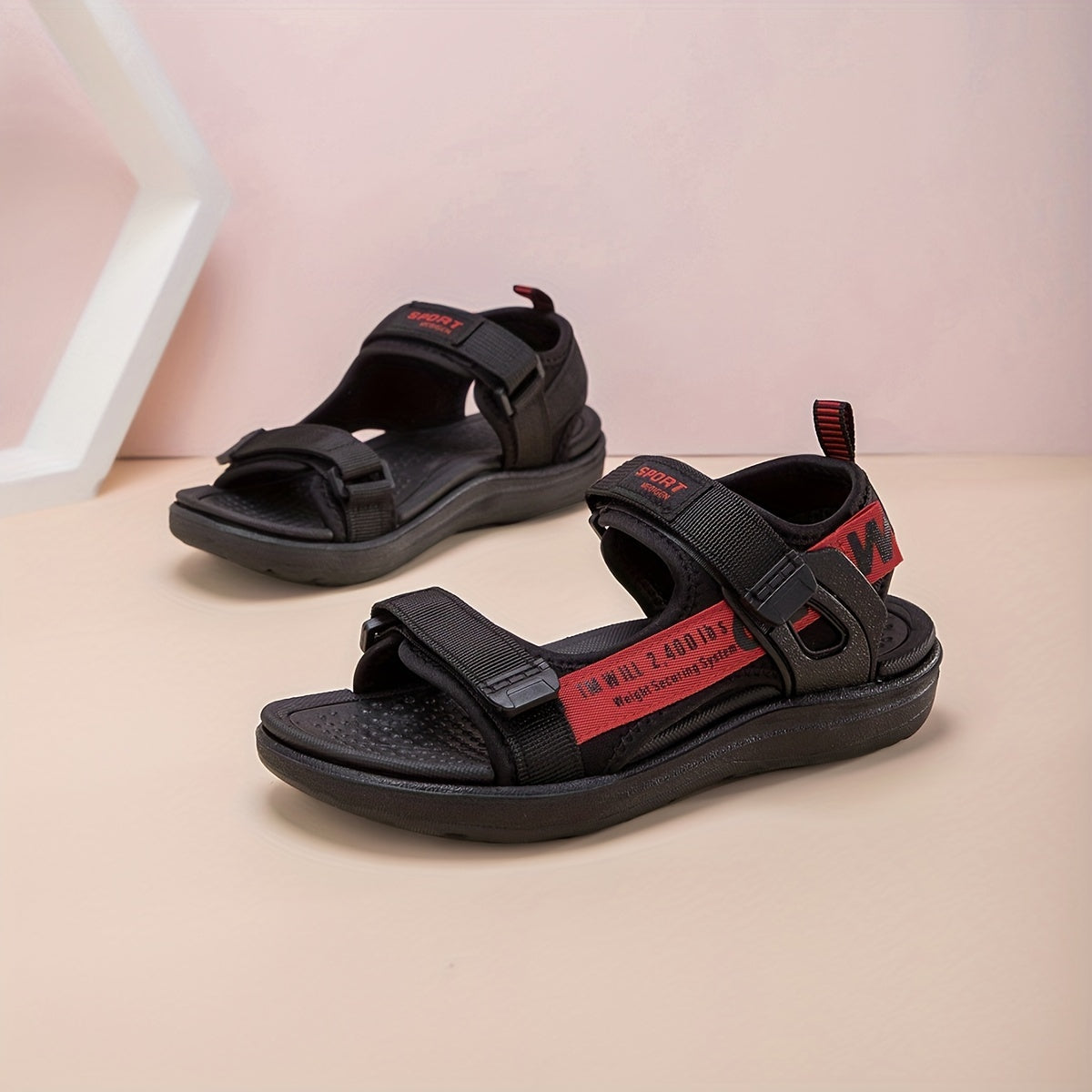 Boys' Black and Gray Breathable Non-Slip Outdoor Sandals with Hook and Loop Closure