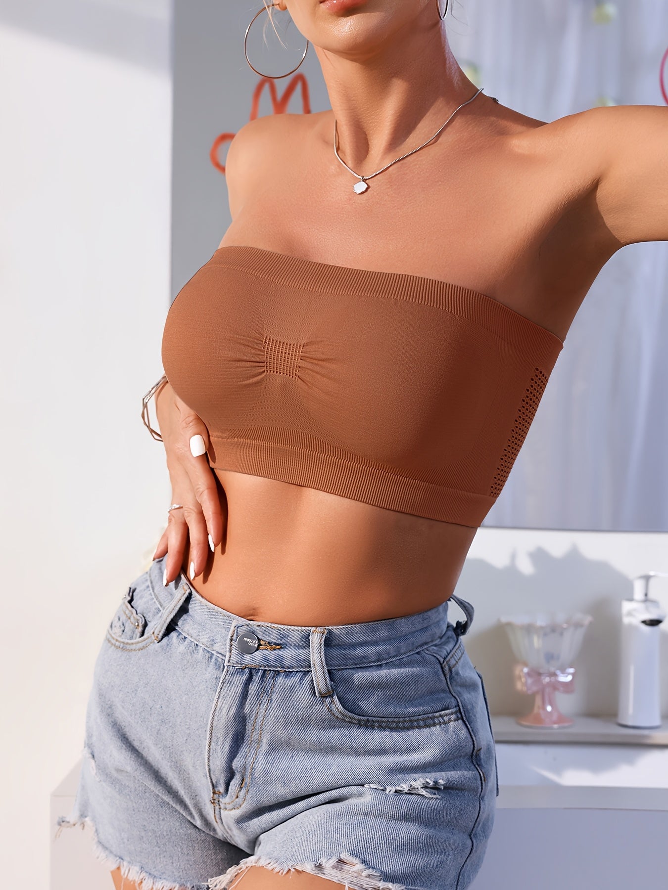 Women's Solid Color Tube Top 5-Pack Mesh Seamless High Elasticity