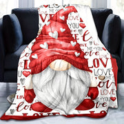Gnome Themed Fleece Blanket with Love Letters for Couch Sofa Bedding Decor
