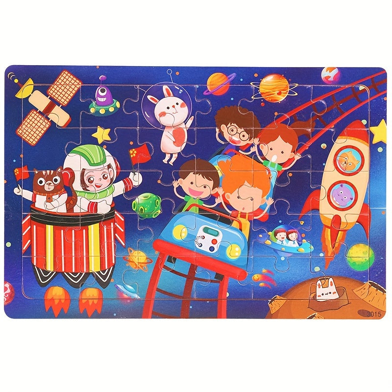 30-Piece Wooden Puzzle for Children Ages 3+ with Animal Dinosaur and Cartoon Designs