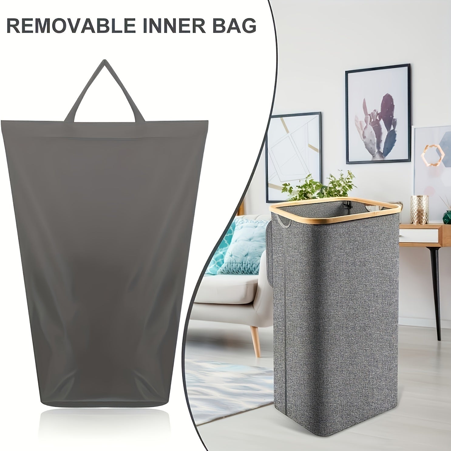 Large Collapsible Laundry Basket with Lid 100L Waterproof Removable Bag Handles