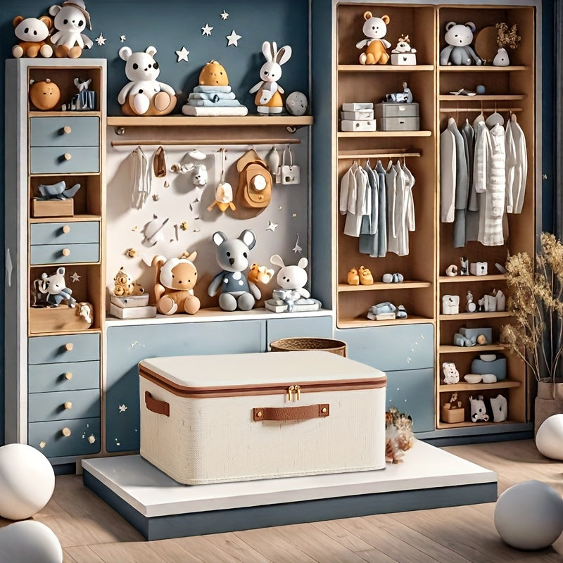 Foldable Linen Zipper Storage Box with Lid for Clothes and Home Organization