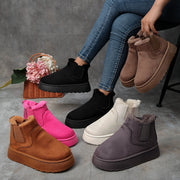 Women's Faux Fur Lined Ankle Boots with Thick Platform and Mid Heel