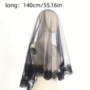 Black Lace Bridal Veil for Wedding Halloween Day of the Dead Gothic Bohemian Style Mantilla