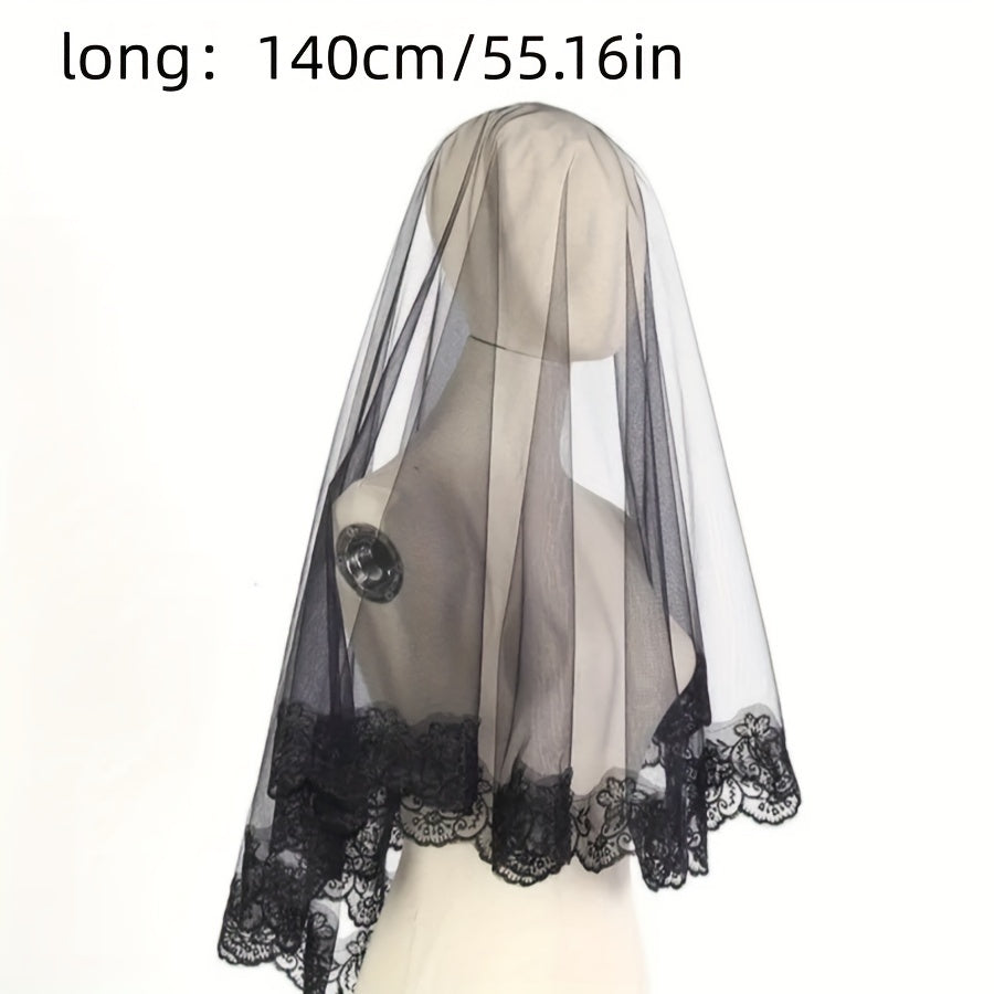 Black Lace Bridal Veil for Wedding Halloween Day of the Dead Gothic Bohemian Style Mantilla