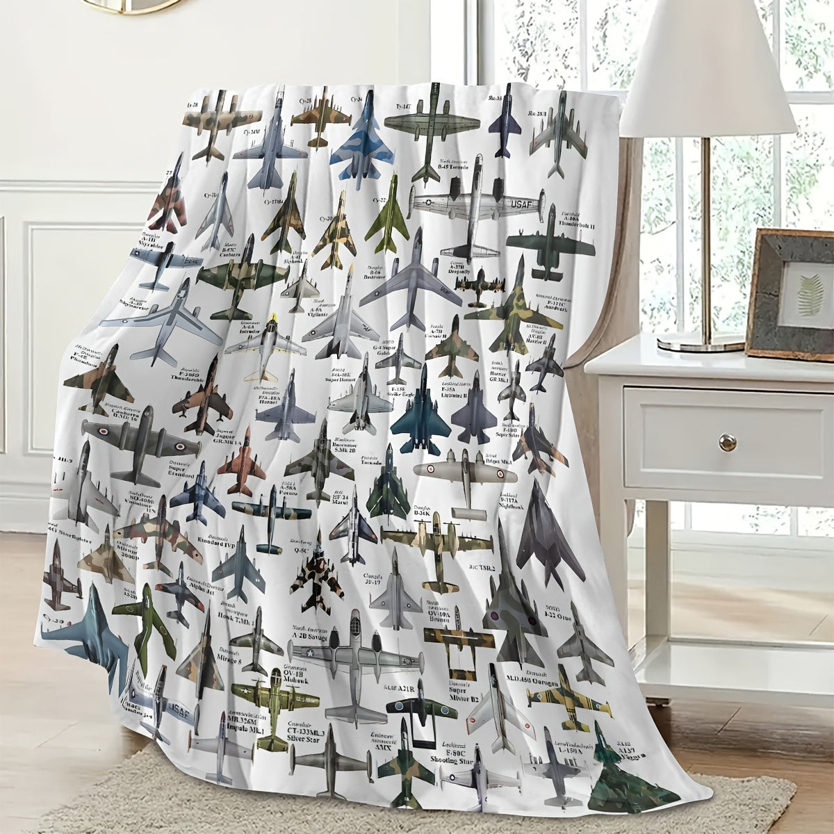 Military Aircraft Print Flannel Throw Blanket Hypoallergenic Stain-Resistant All-Season Polyester