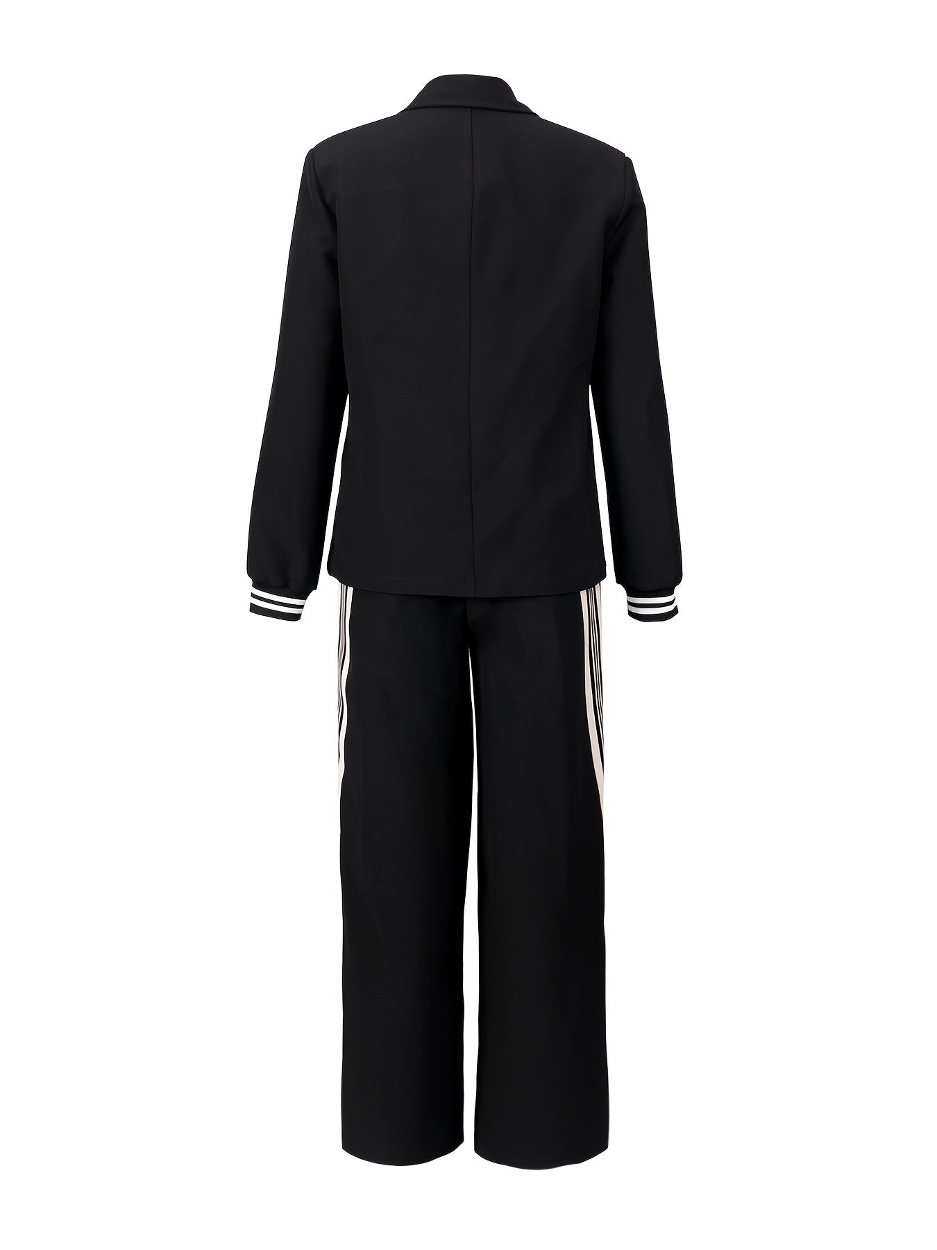 Conjunto de dos piezas para mujer con cinturón de tejido a rayas y cuello de solapa