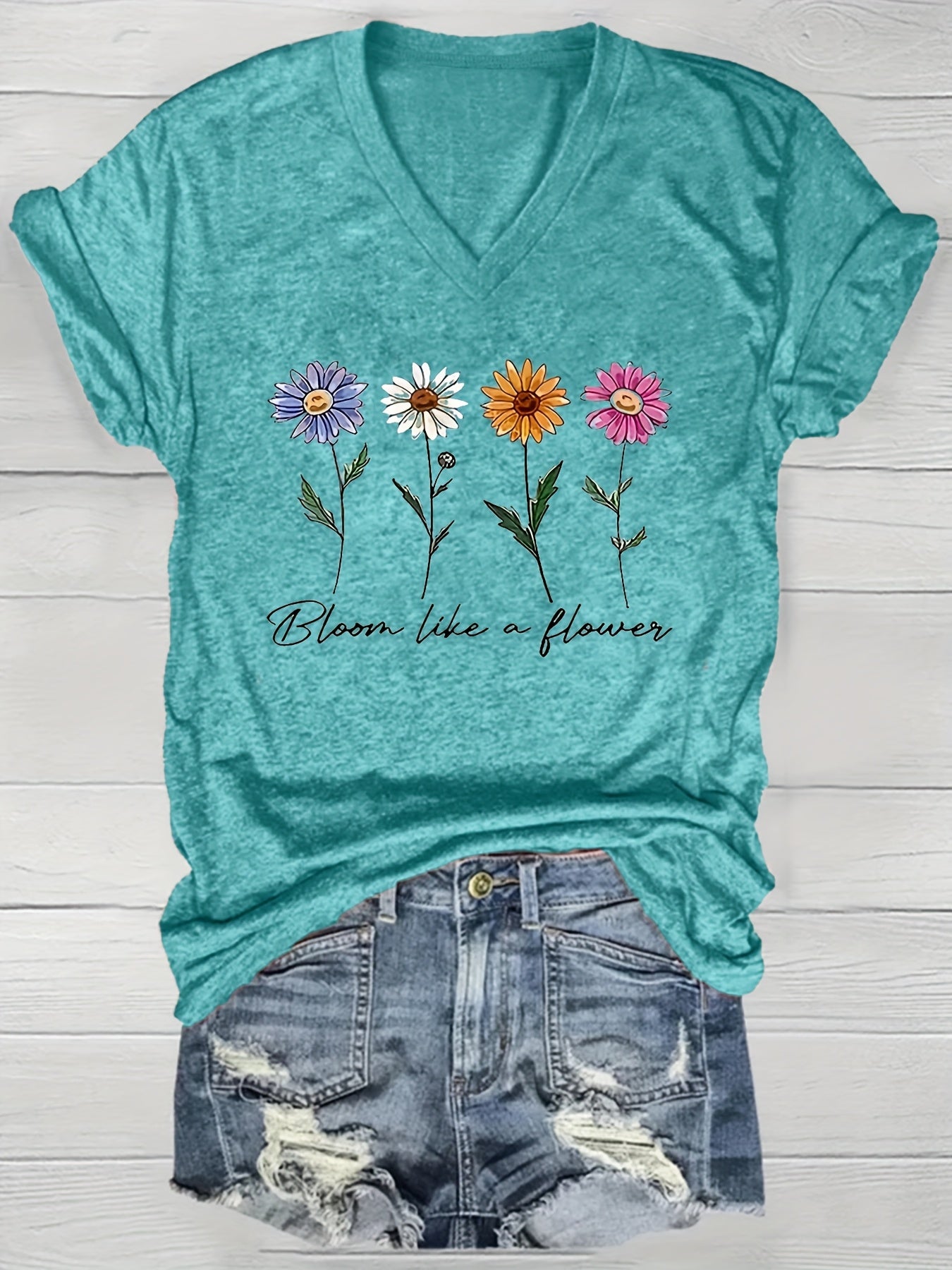 Women's Loose Fit V-Neck Short Sleeve Casual Top for Summer