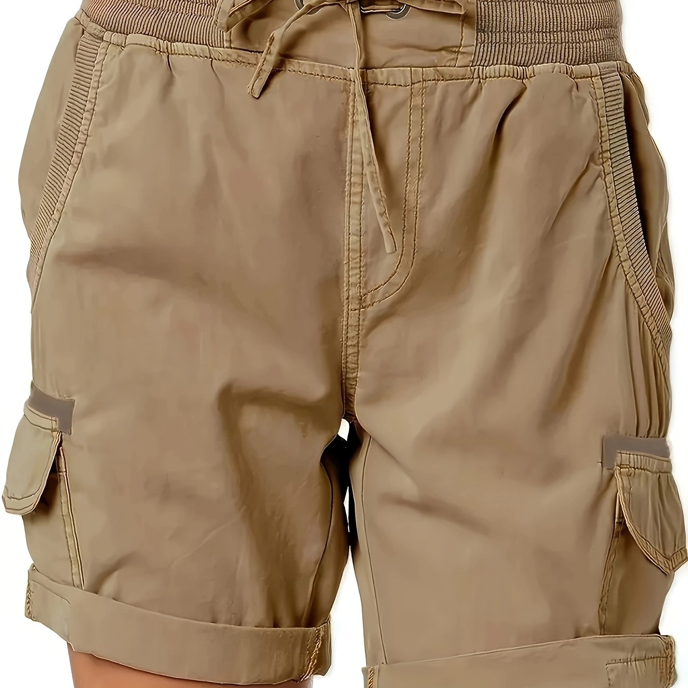 Plus Size Women's Black Cargo Shorts With Drawstring Waist