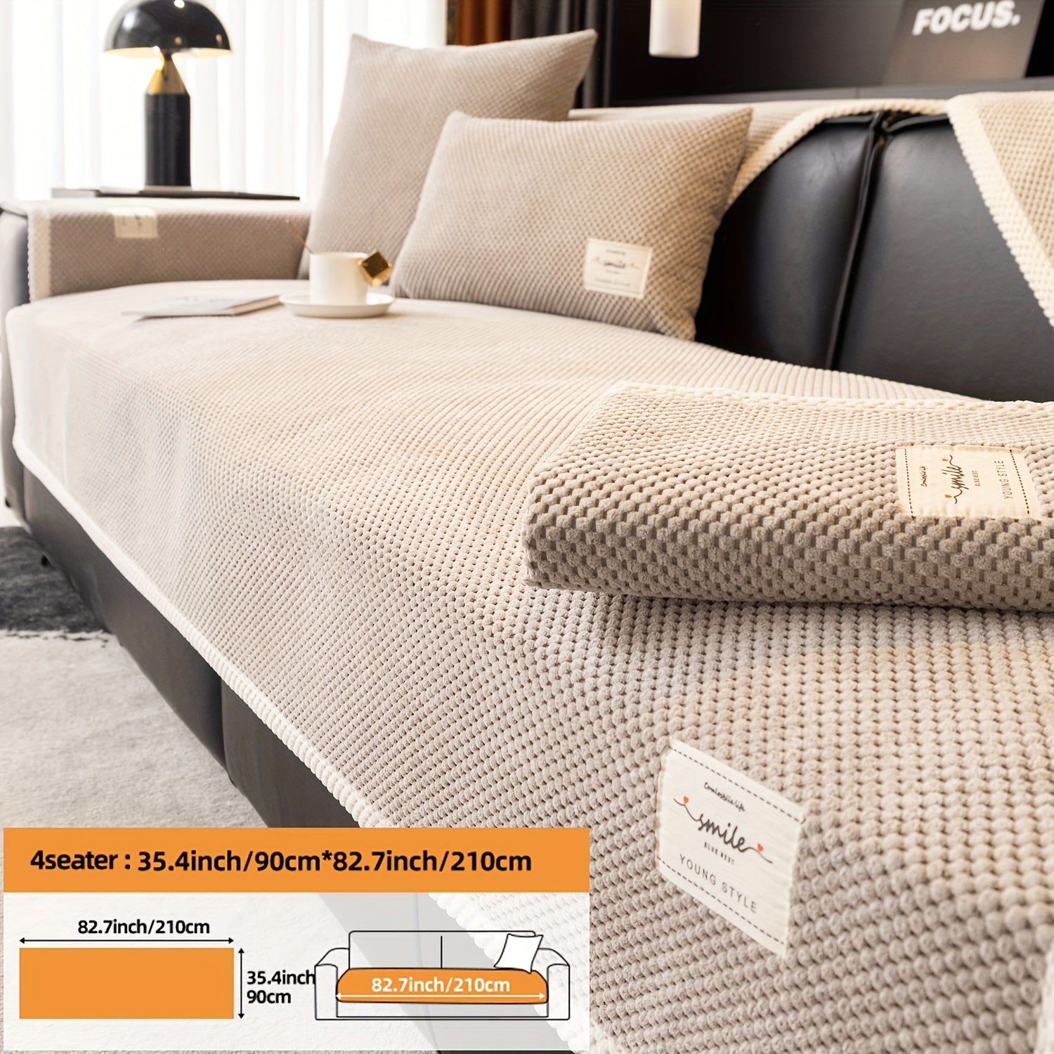 Hozirgi zamonaviy plush divan qopqog'i, barcha fasllar uchun korduroy chekkali