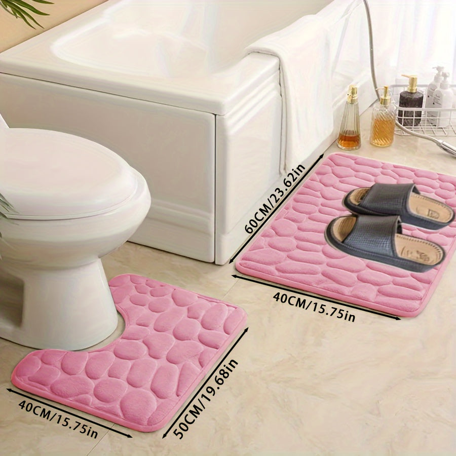 Absorbent Non-Slip Bath Mat Set with Pebbles Design for Bathroom Decor