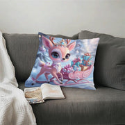 Festive Christmas Throw Pillow Cover 45cm Square Elf and Reindeer Design Polyester