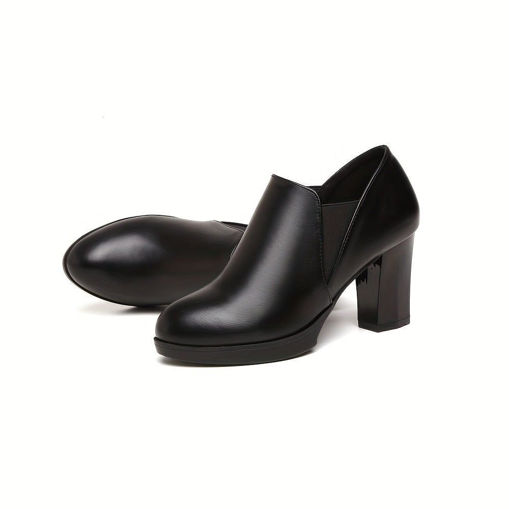 Women's Black Faux Cover High Heels Slip-On Platform Pumps for Work and Social