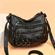 Black Crossbody Bag for Women with Zippers and Polyester Lining
