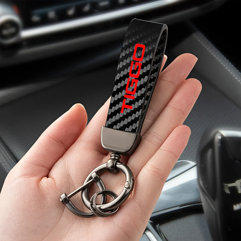 Men Women Faux Leather Carbon Fiber Keychain for Car Keys and Bags
