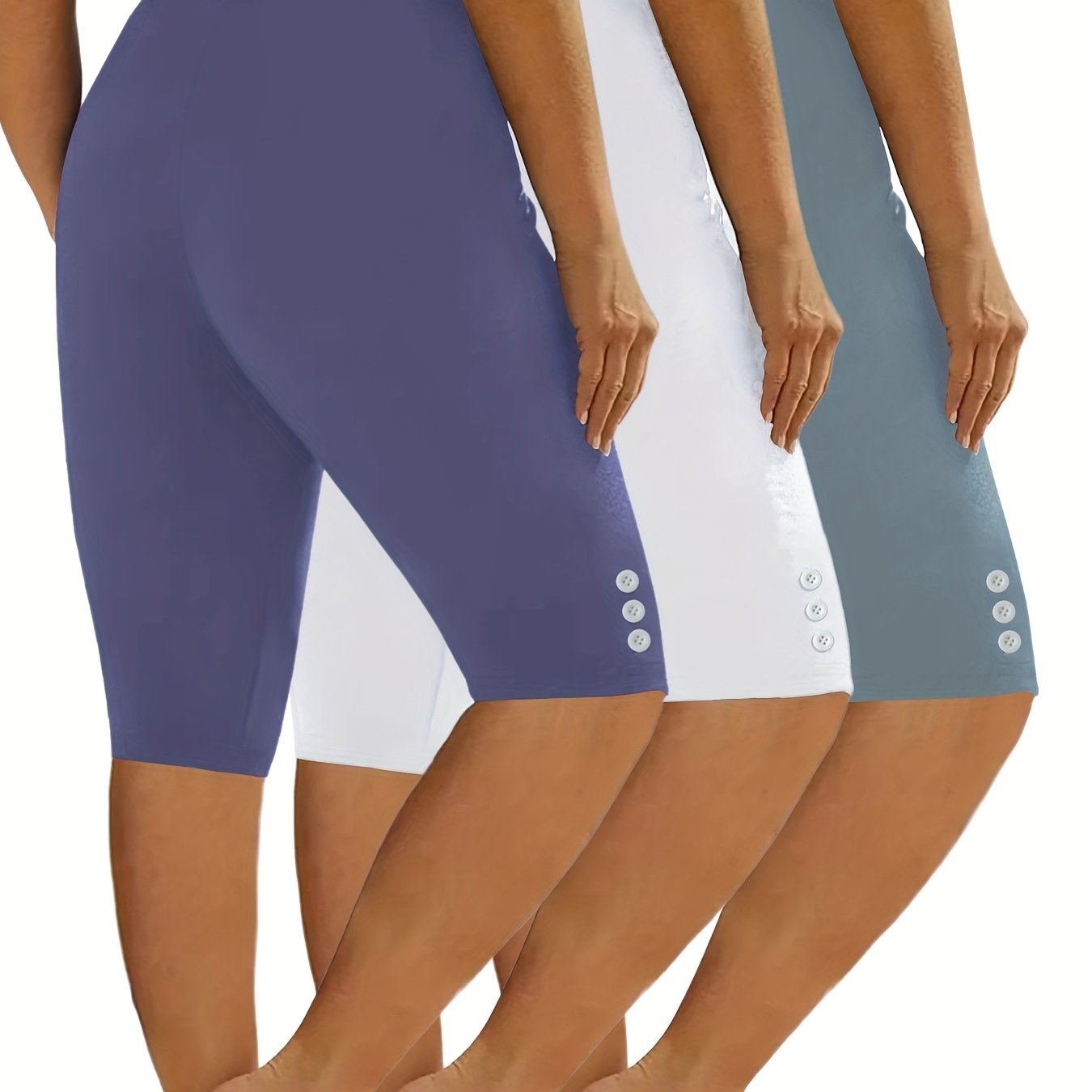 Women's High-Waisted Stretchy Workout Shorts Set, Solid Color, Gym Yoga Casual