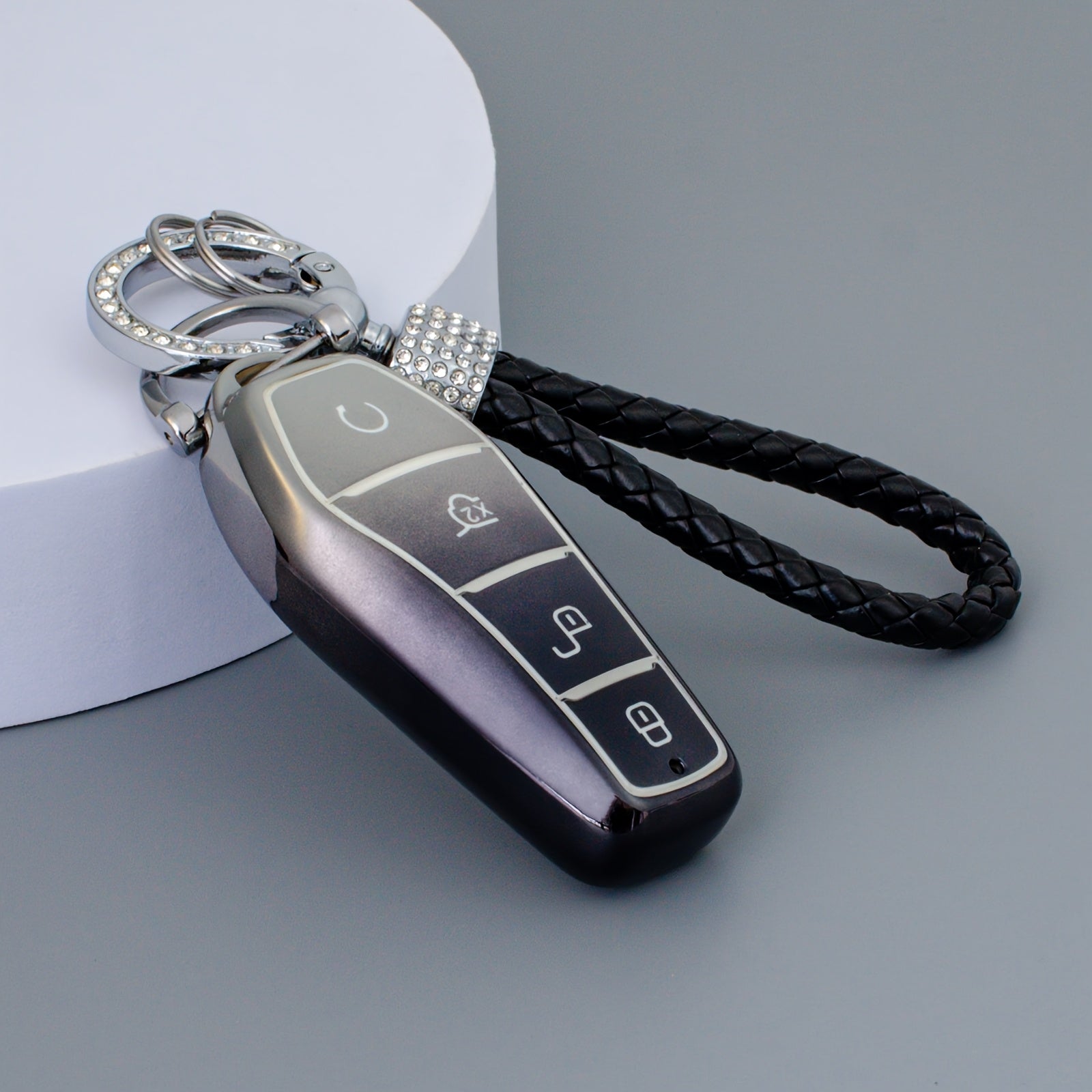 Pink TPU Key Fob Cover with Rhinestone Charm for EVs Durable Protective Case