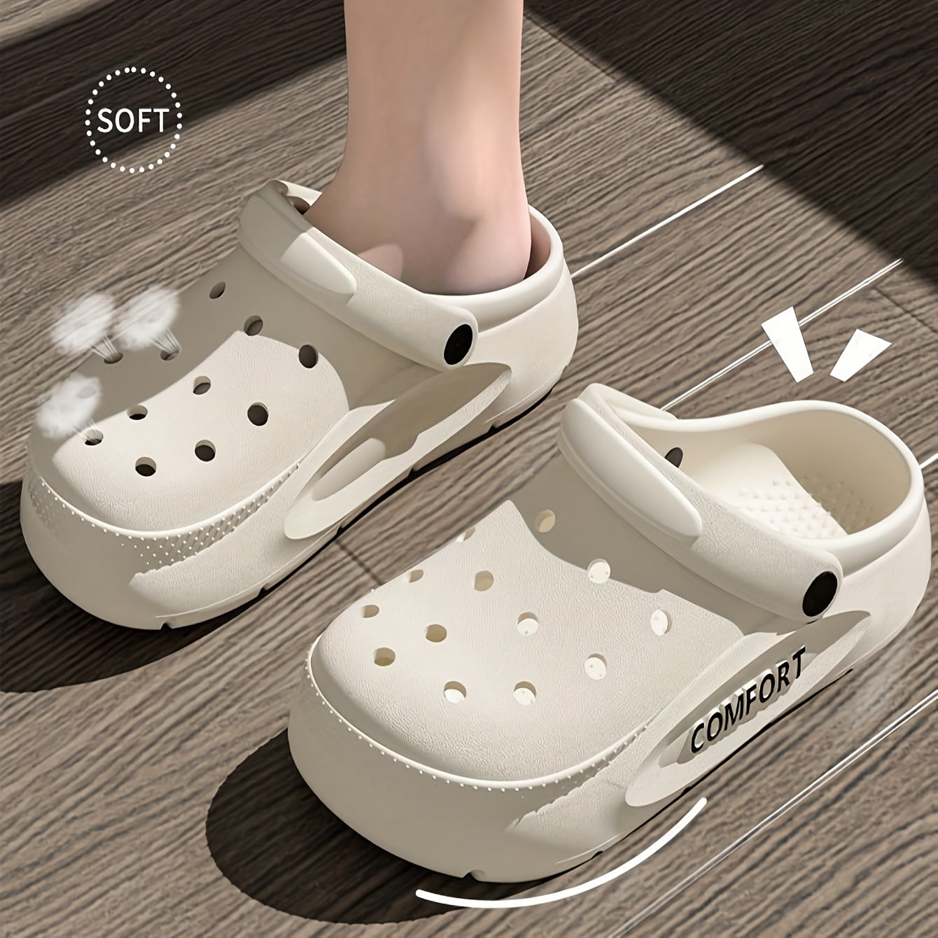 Women's EVA Clogs Slip-On Shoes Comfortable Indoor Outdoor Beige Black