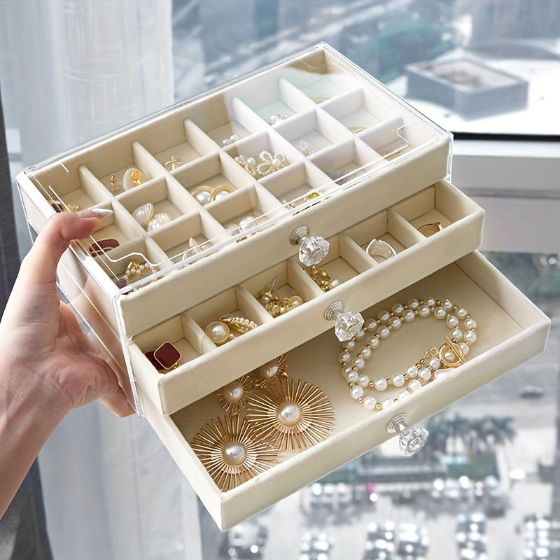 Plastic Jewelry Organizer Box with Fabric-Lined Drawers and Moisture-Proof Compartments