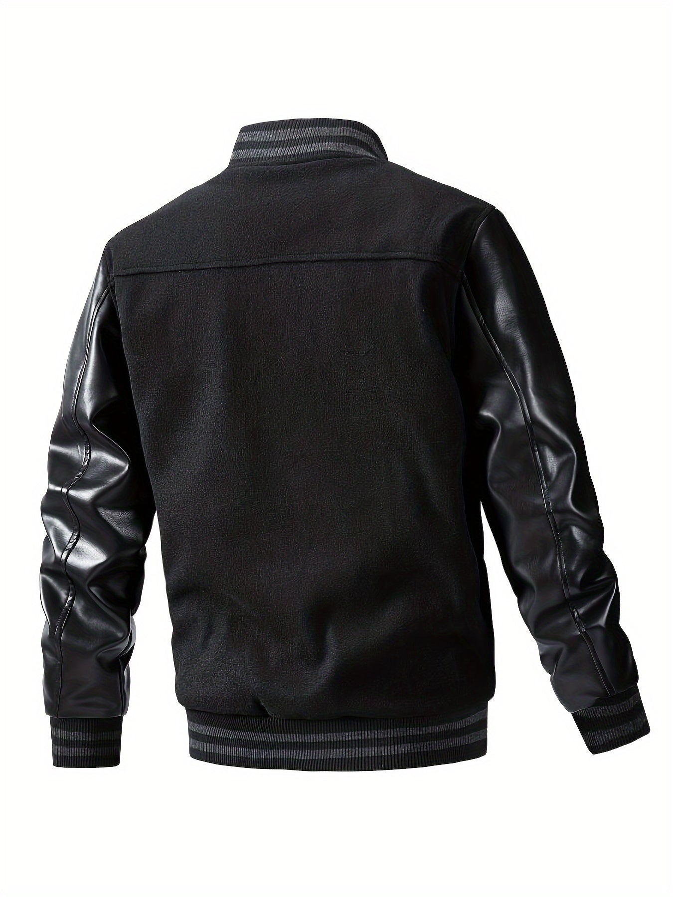 Men's Plus Size Fleece Jacket with Baseball Collar Color Block Snap Closure Pockets