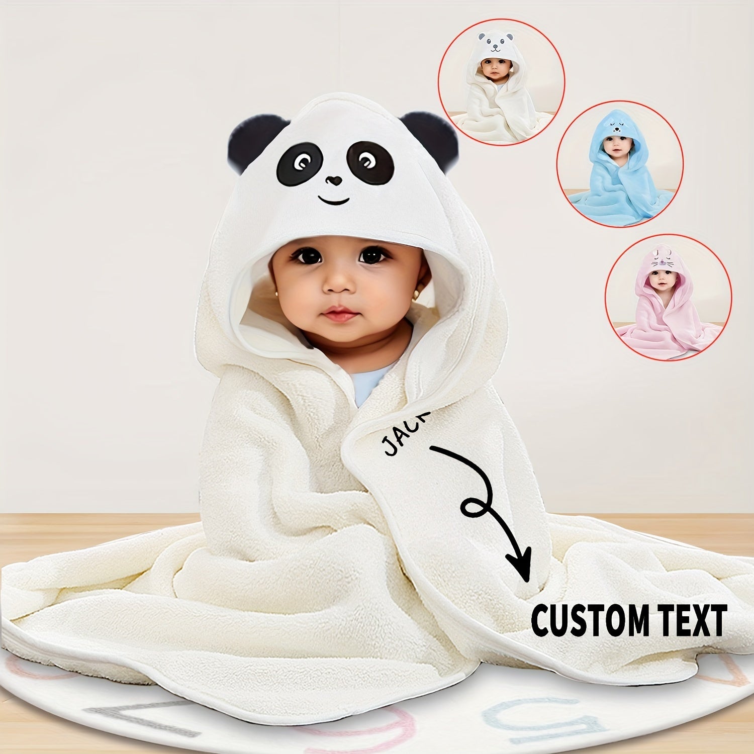 Personalized Cartoon Animal Bath Towel Blanket Soft Polyester Gray Pink Blue Gift