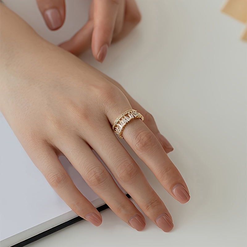 Ayollar uchun ikki qatlamli uzuk mikro-setli zirkoniy bilan moda zargarlik