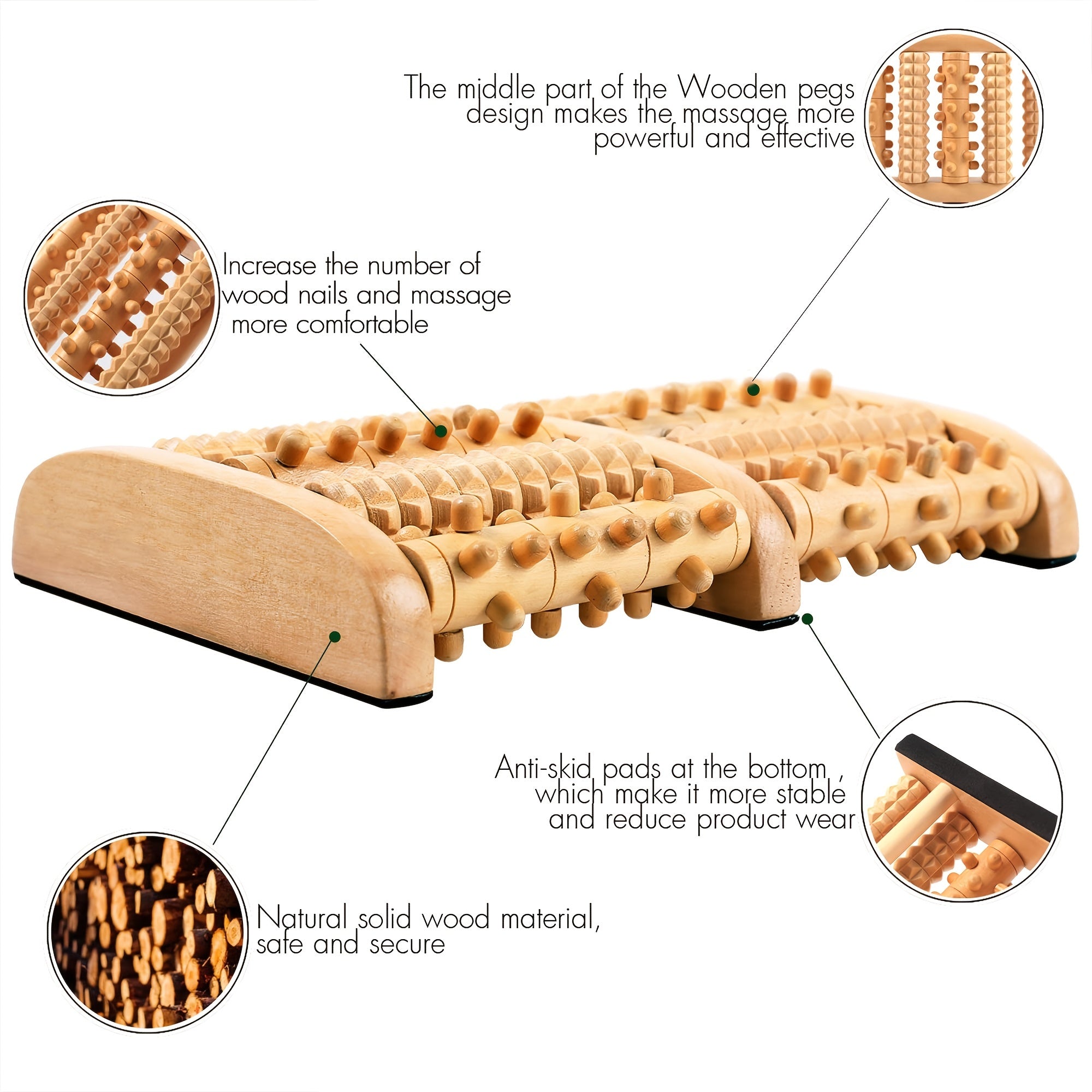 Wooden Foot Massager Roller for Pain Relief and Fatigue Reduction