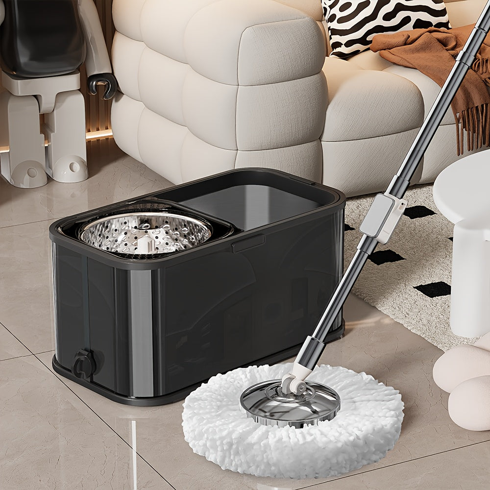 Stainless Steel Self-Wringing Mop Set with 360° Rotating Head and Microfiber Pads
