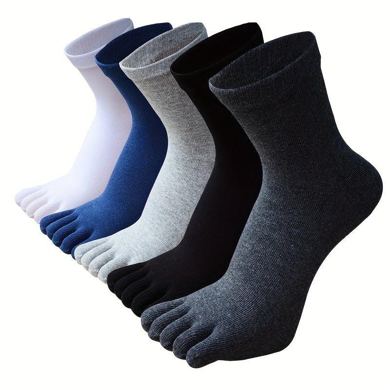 Men's Cotton Crew Socks 5 Pairs Breathable Odor-Resistant Plain Colors