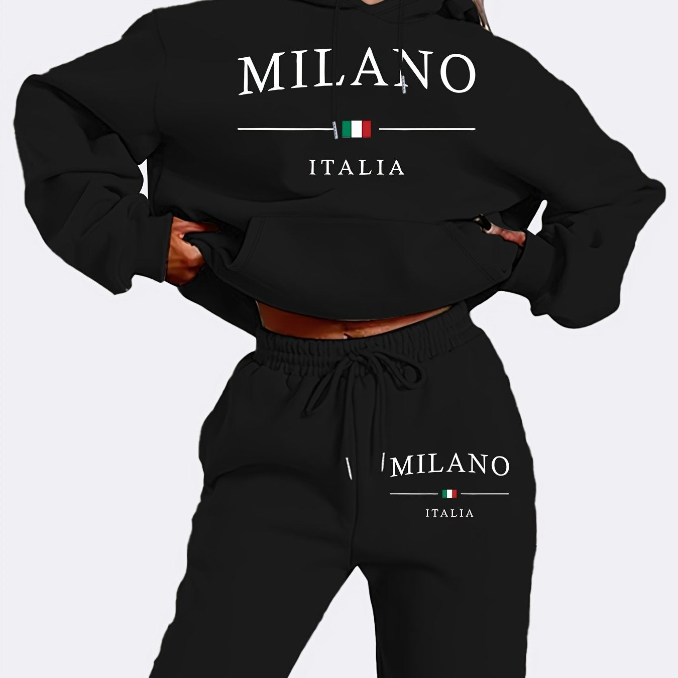 Women's Casual Letter Print Knit Pantsuit with Hooded Long Sleeve Hoodie and Jogger Sweatpants