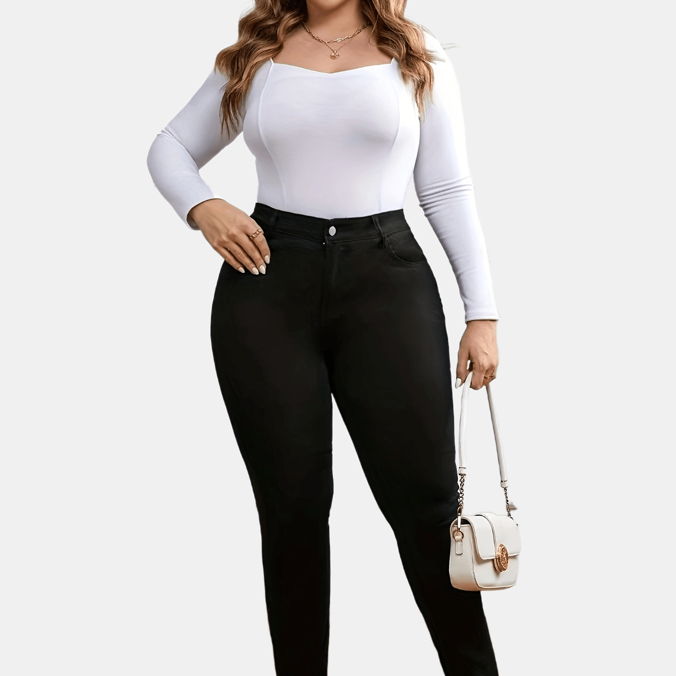 Women's Black High-Waisted Jeans Viscose Blend Medium Stretch Long