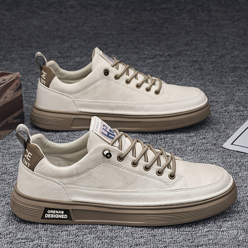 Men's Light Beige Casual Low-Top Sneakers with Elastic Laces PU Upper PVC Sole