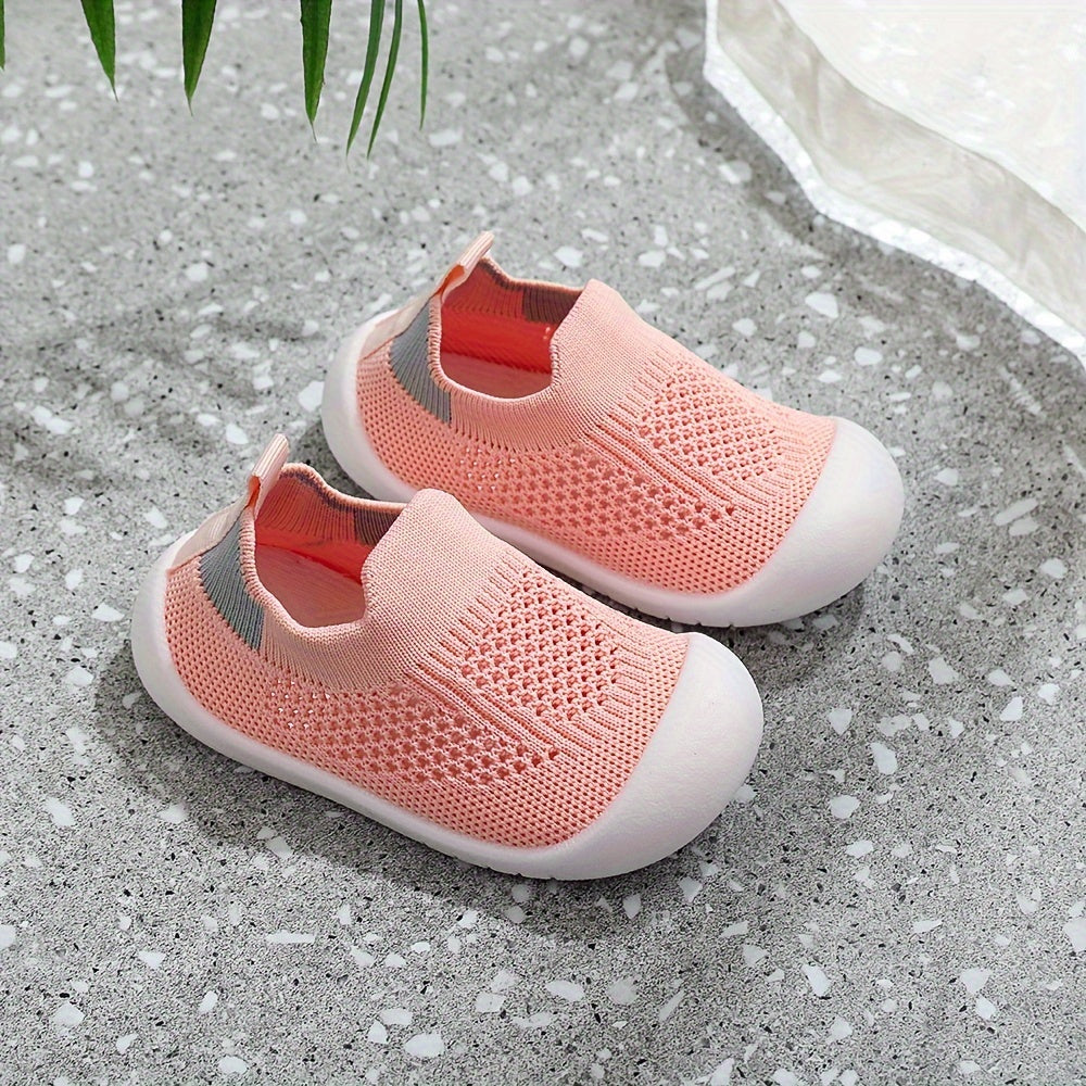 Infant Toddler Knitted Fabric Soft Sole Walking Shoes with Slip-On Style