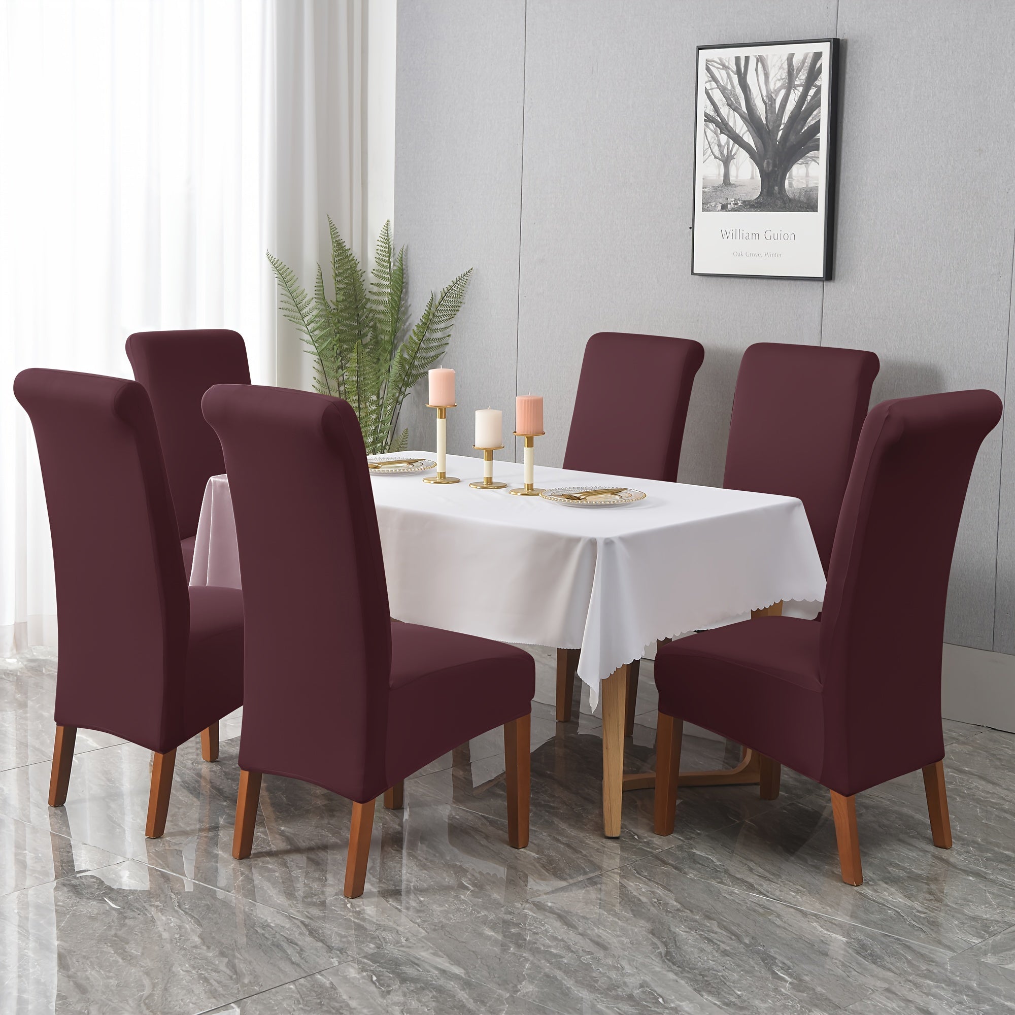 Waterproof Fiber Fabric Chair Cover for High-Back Chairs Set of 4 or 6 Living Room Office Home Decor