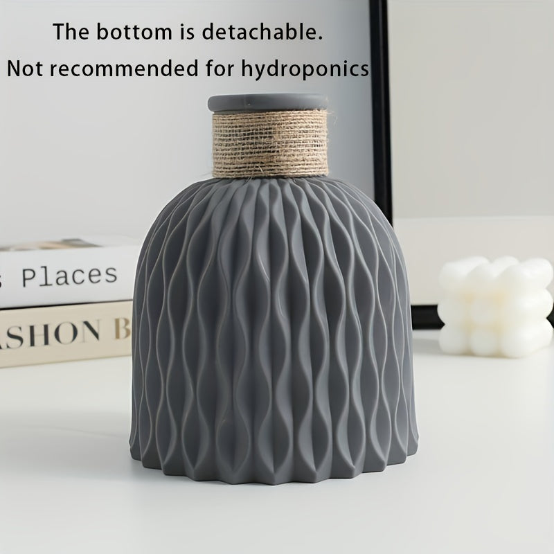 Geometric Ripple Vase Pink White Gray with Bamboo Lid for Living Room and Dining Table