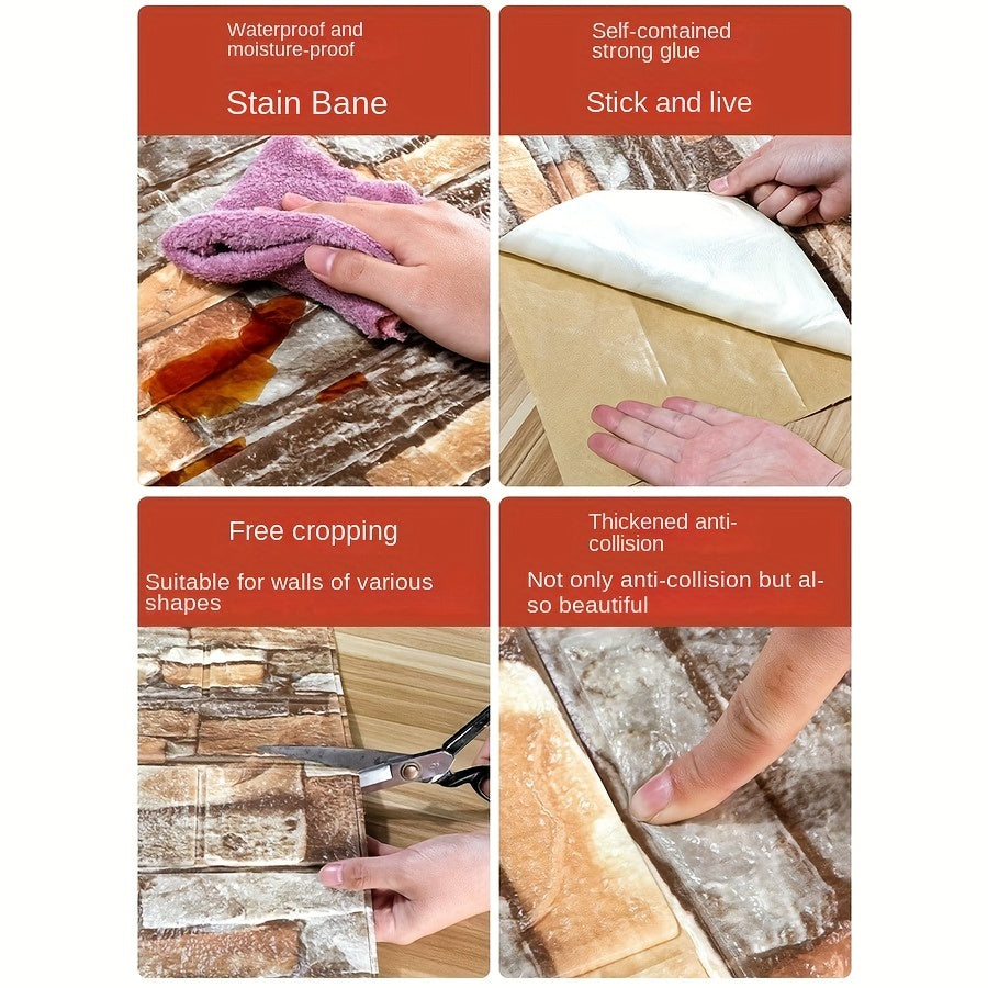 3D Brick Wallpaper Peel and Stick Waterproof Self-Adhesive Contact Paper for Home Decor 69.85cm x 16.4ft