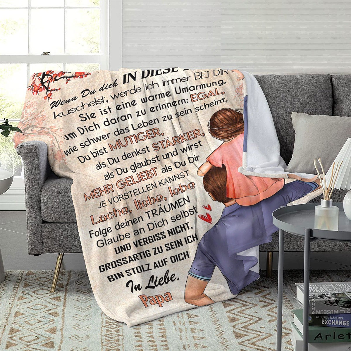 German Message Dad Flannel Throw Blanket All-Season Warmth Indoor Outdoor Use