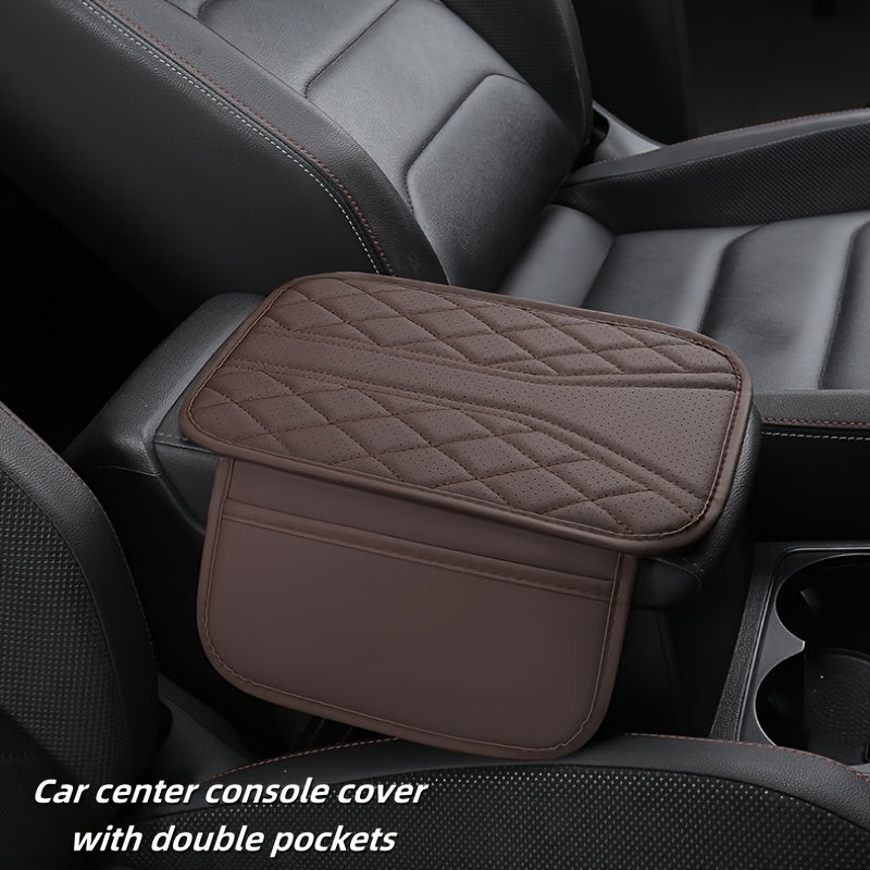 Avtomobil markaziy qo‘ltiq qutisi yostiqchası sun’iy charmadan, transport vositalari uchun ikki qavatli saqlash bo‘shliqlari